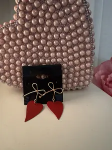 Gold & Red Heart Earrings