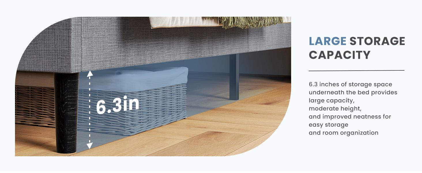 Full Size Platform Bed - Fabric Upholstered Sturdy Wood Slats No Box Spring Needed Modern Design with Upholstery