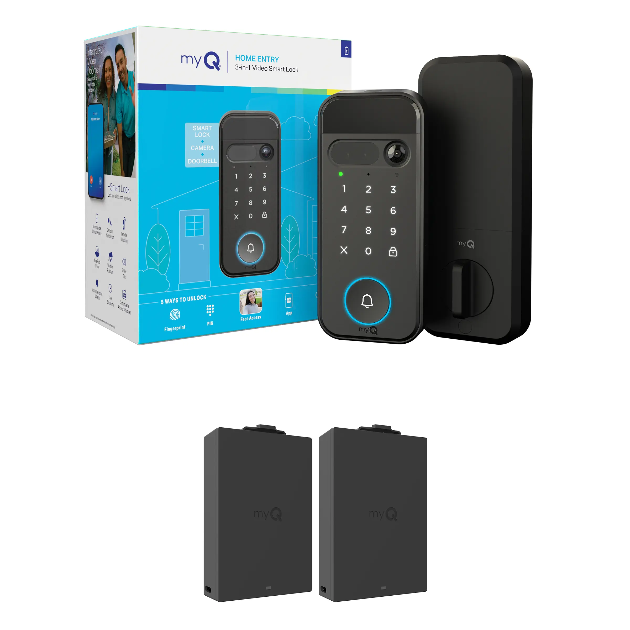 myQ Secure View 3-in-1 Smart Lock & Rechargeable Battery Bundle