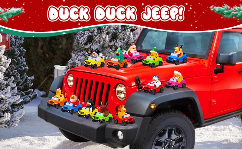 Christmas Rubber Ducks for Jeeps 24 Pcs 3.5 Inch Ducks Off-Road Vehicles 12 Christmas Ducks with 12 Cars Bath Toy Party Favors Gifts for Jeep Enthusiasts