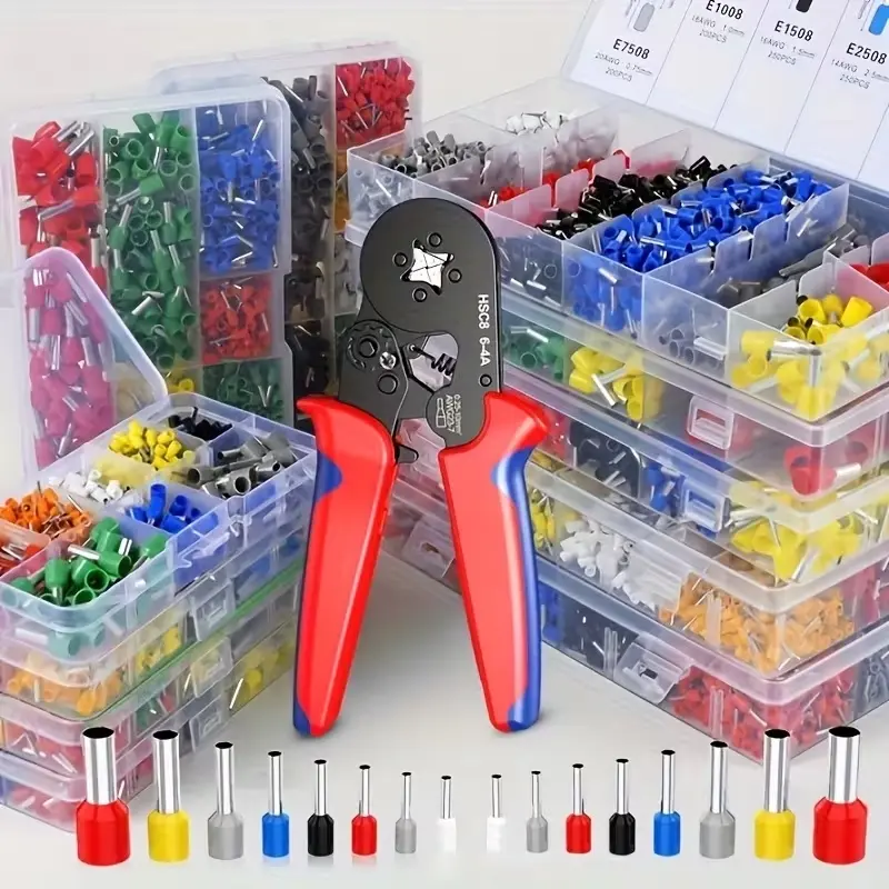 Crimping Tool Kit with 1900pcs Wire Connectors, Insulated Wire Crimp Terminals, Mixed Butt Ring Fork Spade Bullet Quick Disconnect Assortment Kit, Crimper Plier Set HSC8 6-4A, Hand Tools, Hardware