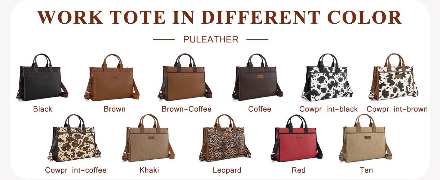 Wrangler Heavy-Duty Carry-All Large Capacity Tote Work Laptop Bag with Leopard Print & Detachable Strap for Women's Commute & Everyday Use - Commuter Purse