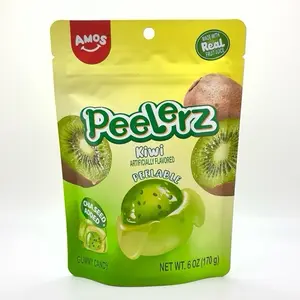 flavor AMOS Peelerz Gummy Kiwi Peelable Fruit Shaped Candy w/ chia seeds added 6 oz (170g) - Sweet, Juicy, and Chewy Gummies in Resealable Bag - Snack Soft Tropical Tangy