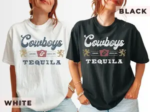 Cowboys & Tequila Graphic Tee: Vintage Western Shirt