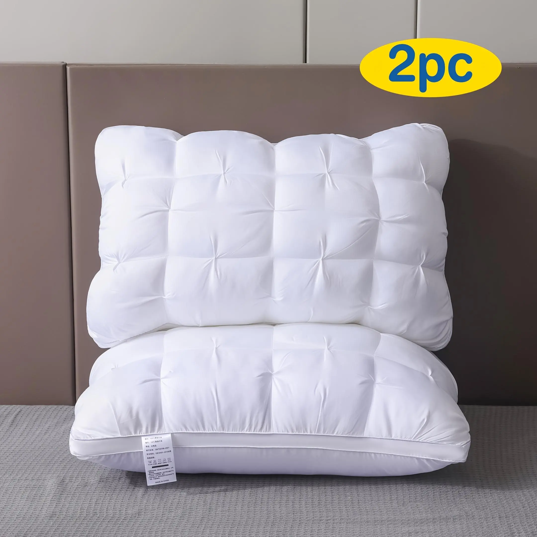 2pcs Standard Extra Long 20x30in Luxury Hotel Linen Pillows - 5-Star Quality, Non-Collapse Neck Support, All-Season 100% Nanofibers Core, Anti-Allergic Polyester Plain Weave Cover, Zipper Closure, Plush, Machine Washable for Home/Spa, Hotel/Home