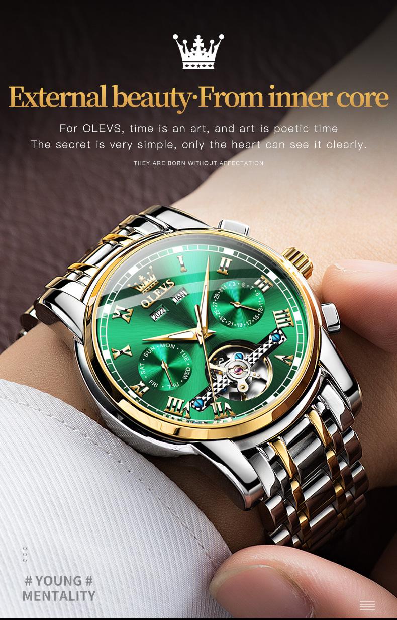 Genuine high-grade luxury hollow design multi-function dial men's watch OLEVS brand flagship new luminous waterproof fully automatic mechanical watch 6607