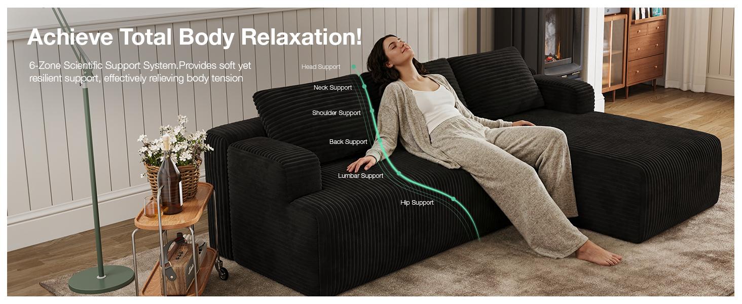 【2 Packages Shipping] L-Shape Plush Corduroy Velvet Modern Sofa with Deep Seat, Upholstered Couches for Living Room & Bedroom, No Assembly Required