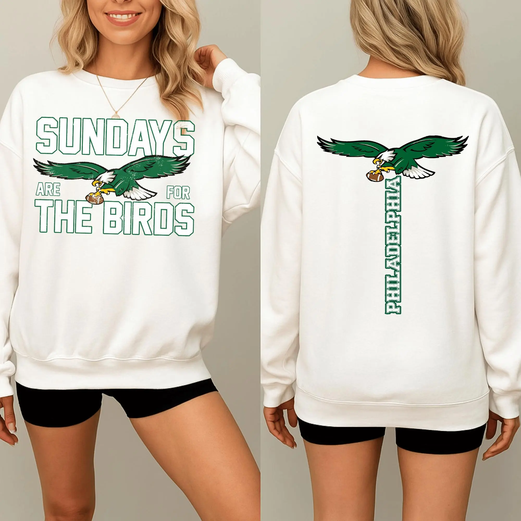 Philadelphia Football Sweatshirt and Hoodie, Distressed Philly Sundays Are For The Birds Front Back Vintage Design Sweatshirt and Hoodie