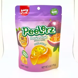 AMOS Peelerz Gummy Passion Fruit Peelable Fruit Shaped passion fruit flavored Candy w/ chia seeds added 6 oz (170g) - Sweet, Juicy, and Chewy Gummies in Resealable Bag - Snack Soft Tropical Tangy