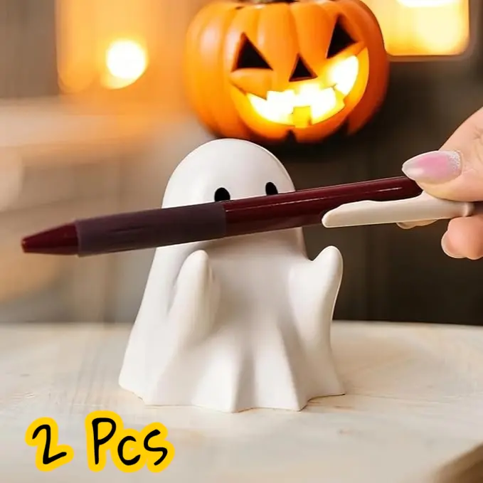 2Pcs Halloween Ghost Pen Holder-Spooky Ghost Figurine toy,Halloween Decorations Desk Organizers,fun Gift for Halloween Decor Party Accessory