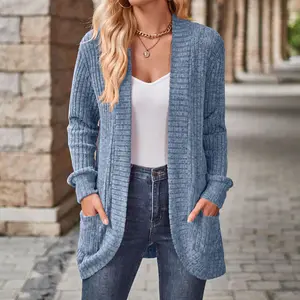 Women's Relaxed Fit Ribbed Cardigan Open Front Sweater with Pockets for Everyday Springfresh