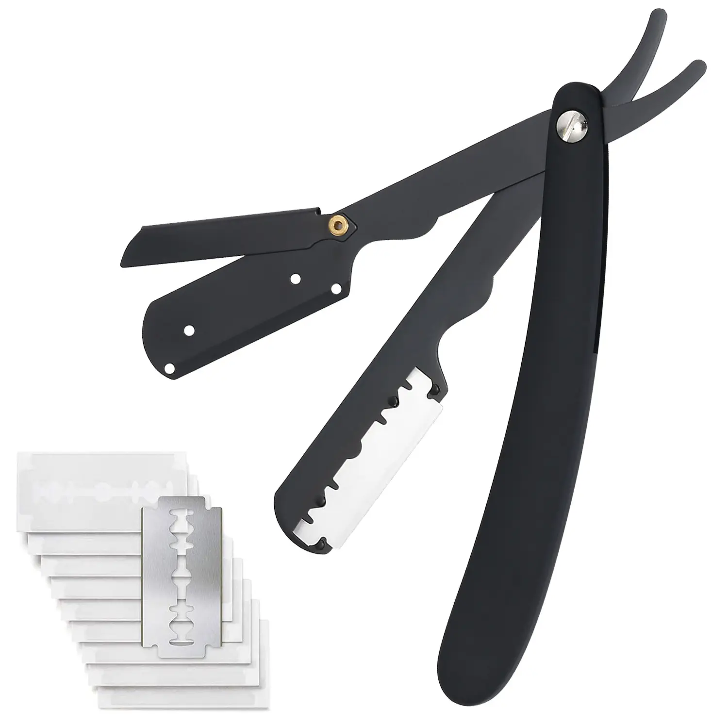 Professional Men's Straight Razor Pack, Barber Equipment Straight Edge Razor with 10 Razorblades - MM1