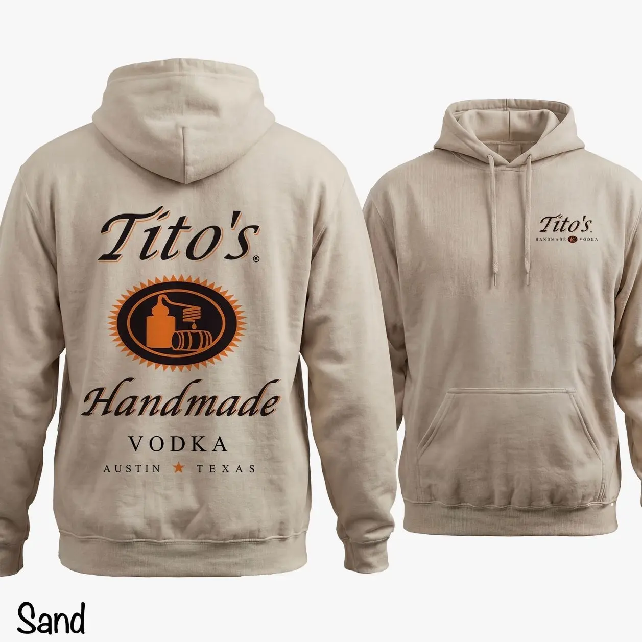 Tito’s Handmade Vodka 2 Sided Graphic Hoodie, Texas Austin Vintage Alcohol Hoodie, Party Streetwear Pullover, Soft Cotton Unisex Menswear