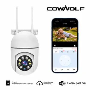 CowWolf 360° PTZ WiFi Security Camera, 2.4GHz WiFi, Motion Detection, Two-Way Audio, Color Night Vision, SD Card/Cloud Storage (Optional)