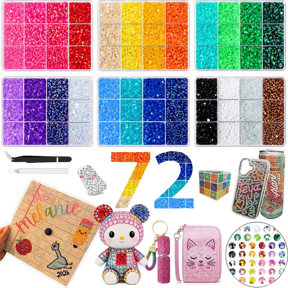 72-Color Fade-Resistant Jelly Synthetic Gemstones Rhinestone Bedazzling Kit, 3mm Multicolored Set Resin Flatback Nail Charms for DIY Nail Art, Diamond Art - Personalized Craft Accessory