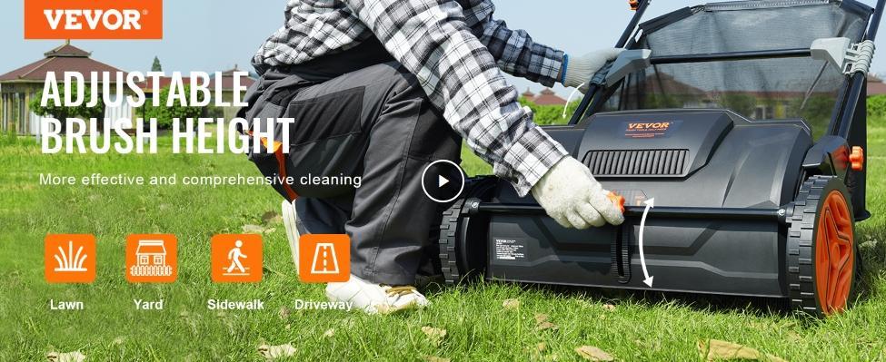 VEVOR Push Lawn Sweeper, Various specifications, Leaf & Grass Collector, Strong Rubber Wheels & Heavy Duty Thickened Steel Durable to Use with Large Capacity. Mesh Collection Hopper Bag, Spinning Brushes
