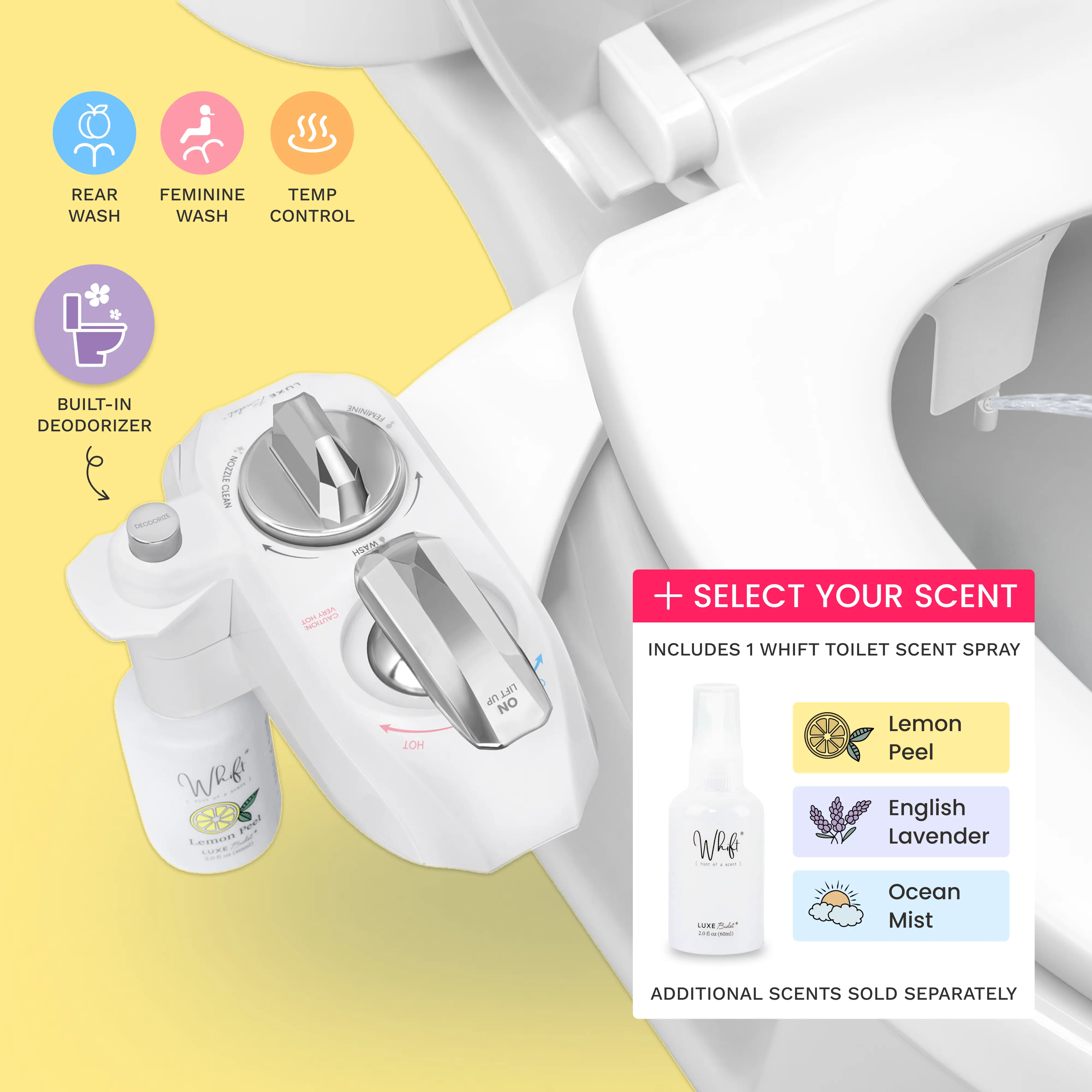 WHIFT 320 Heated Bidet Bundle - Heated Bidet Attachment for Toilet, Warm Water, Deodorizing Spray, Easy Installation, Rear Wash, Feminine Wash