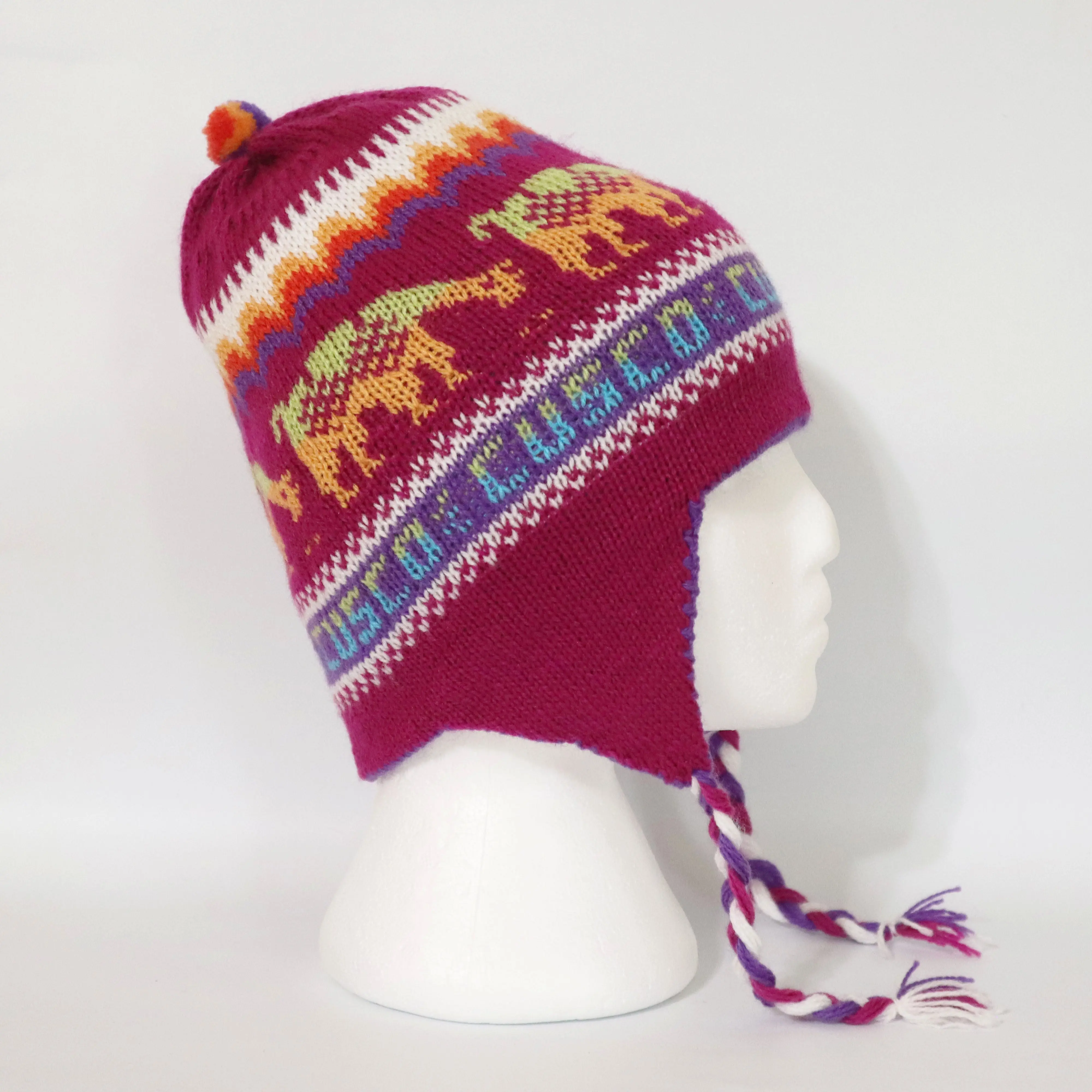 Chullo Alpaca Wool Blend Hat with Earflaps Reversible Magenta/Purple Unisex