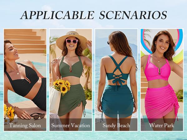 Blooming Jelly Women High Waisted Bikini Sets U-Wire Tummy Control Swimsuits Modest Bathing Suit Mesh Swim Skirt