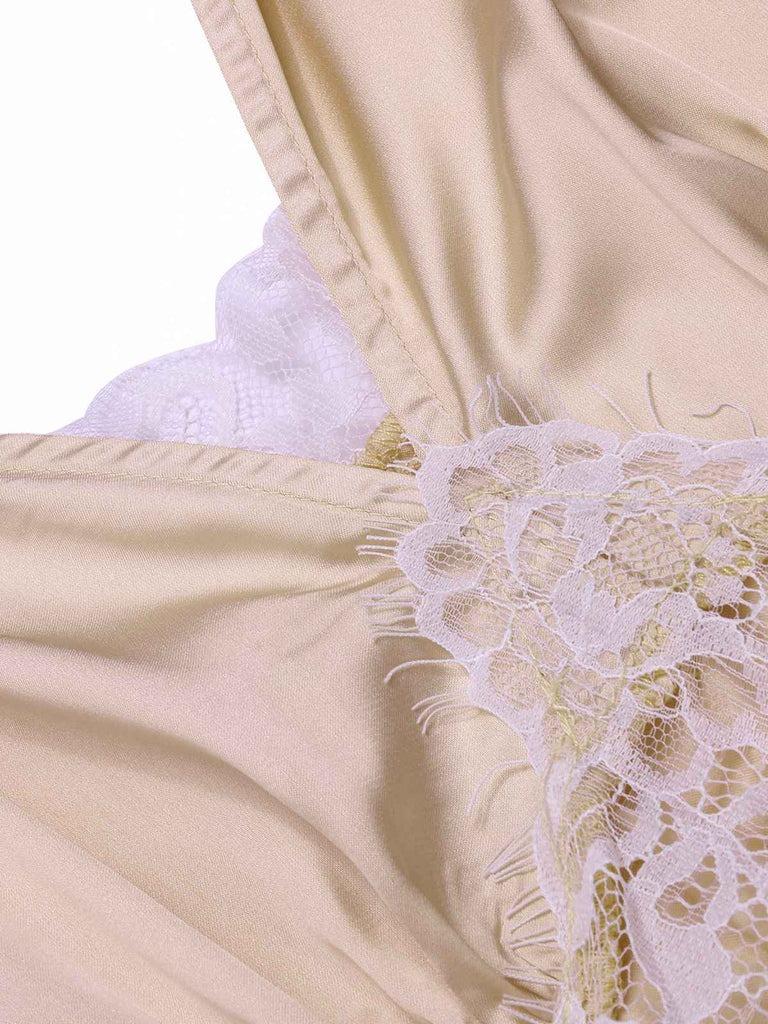 CHAMPAGNE 1930S SOLID LACE SATIN NIGHTGOWN Summer Sleepwear Nightwear Womenswear Sleeveless Loungewear