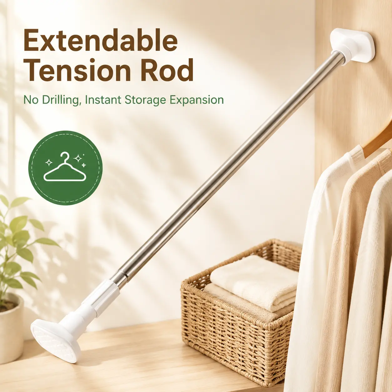 Stainless Steel Drill-Free Adjustable Telescopic Clothes Drying Rod, Multi-Size Closet Tension Pole, Expandable Bar for Laundry & Wardrobe Organization (Small: 19.68 in-31.49 in; Large: 35.43 in-62.99 in)