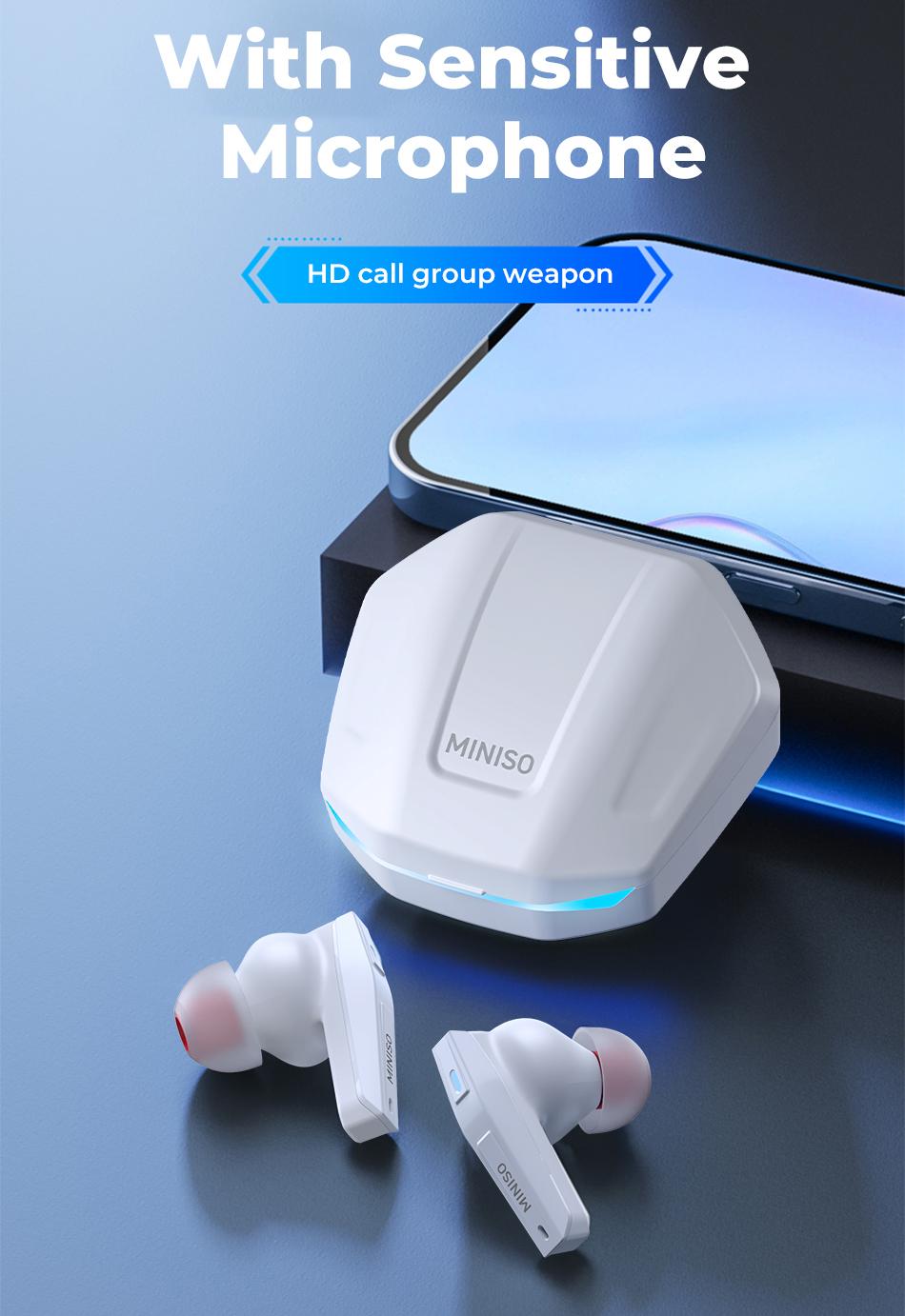 MINISO GM2pro Wireless Earbuds Bluetooth 5.4 Headphones, Earbuds Noise Cancelling, Energy Saving, IPX5 Waterproof With Mic, Gaming Earbuds 60 Hrs Playtime, Compatible For Android/iOS