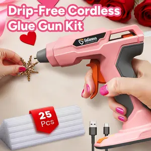 【DIY Must-Have】GoGonova Glue Gun, 20s Fast Preheating Anti-drip Cordless Glue Gun, 2Ah USB-C Rechargeable with 25 Pcs Mini Glue Sticks, Smart Power-Off Tool Rubber Portable Handle, Glueing Work Glueing Project