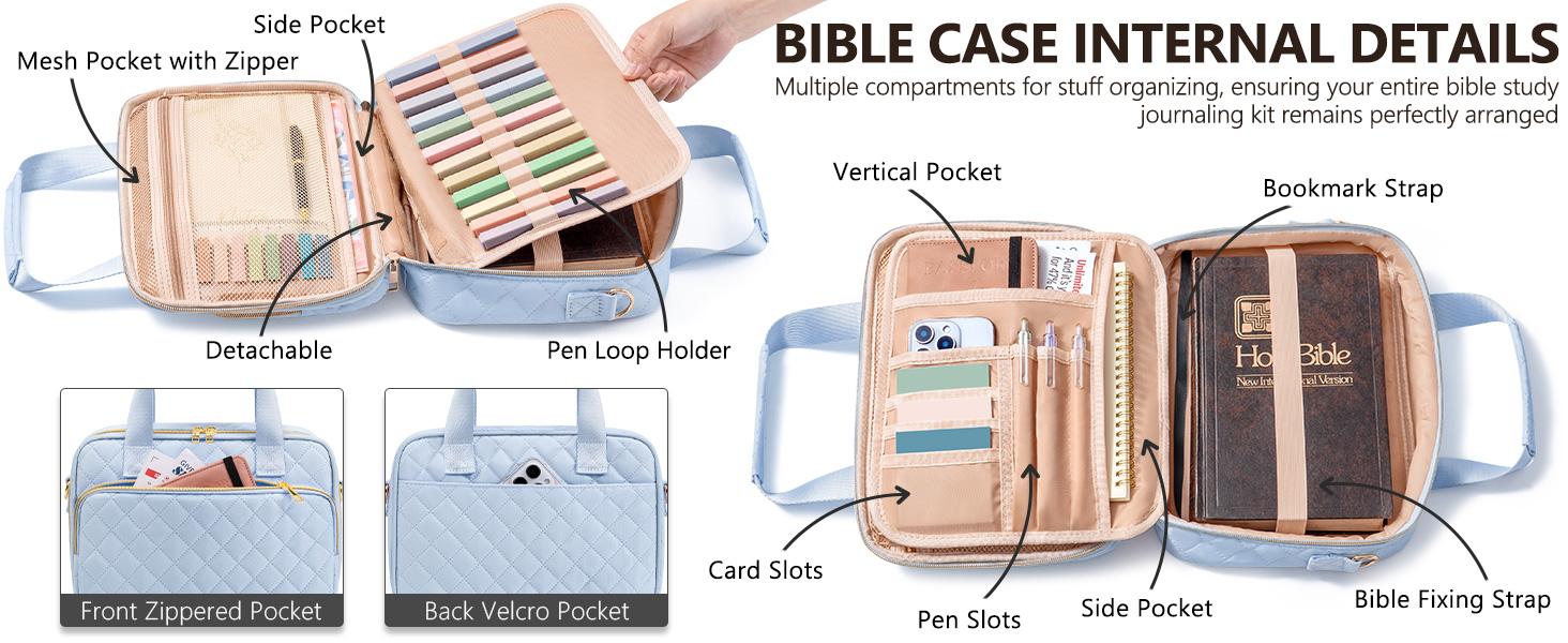 Bible Cover Case for Women, Large Bible Bag Bible Study Supplies Accessories Journaling Kit with Highlighters Tabs, Quilted Book Carrying Cases with Shoulder Strap, Easter Easter Christian Gifts for Women