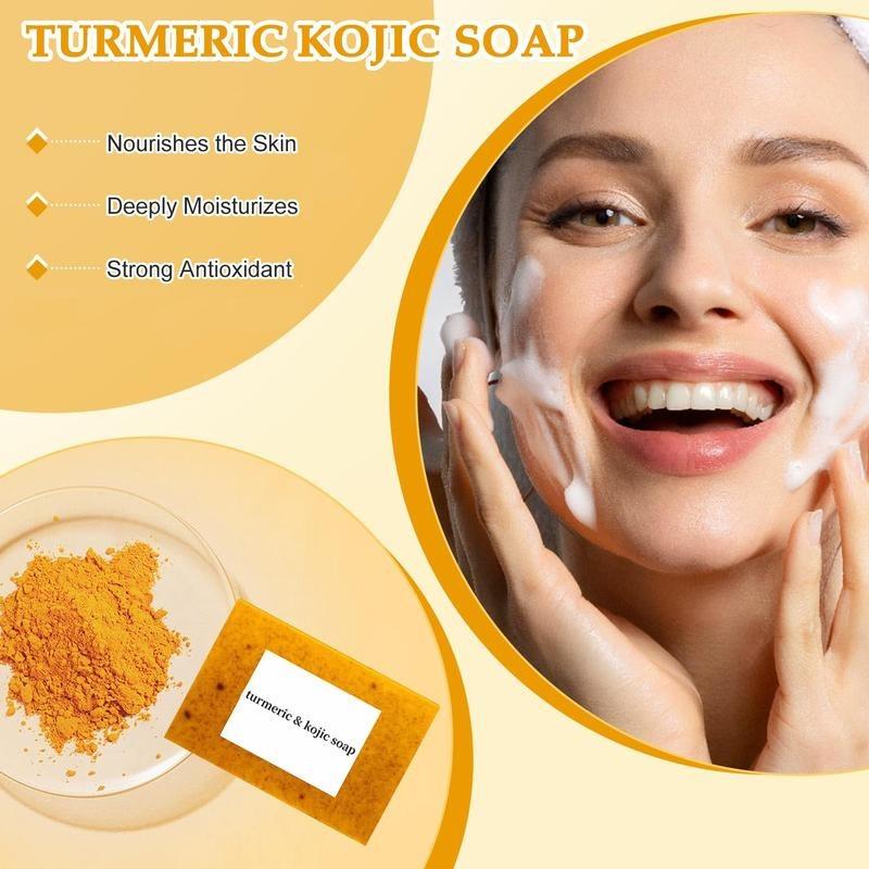 Turmeric & Kojic Soap 3 PCS Set Natural Handmade Brightening Soap Bars for Face & Body Smooth Skin Deep Cleansing for Men & Women