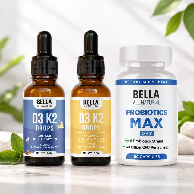 Bella All Natural Bundle - Probiotics Max Day + D3 K2 Day Drops + D3 K2 Night Drops