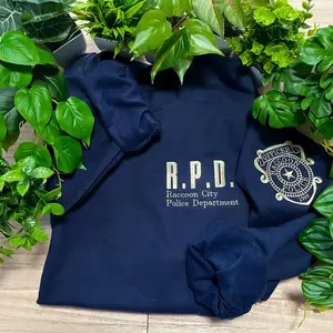 Resident Evil Inspired Double Sided Embroidered Sweatshirt — RE2 Leon Kennedy — Cozy Gamer Gift,R.P.D Raccoon City Police Embroidered Sweatshirt – Double Sided Retro Gamer Crewneck, Survival Horror Inspired Police Department Sweatshirt