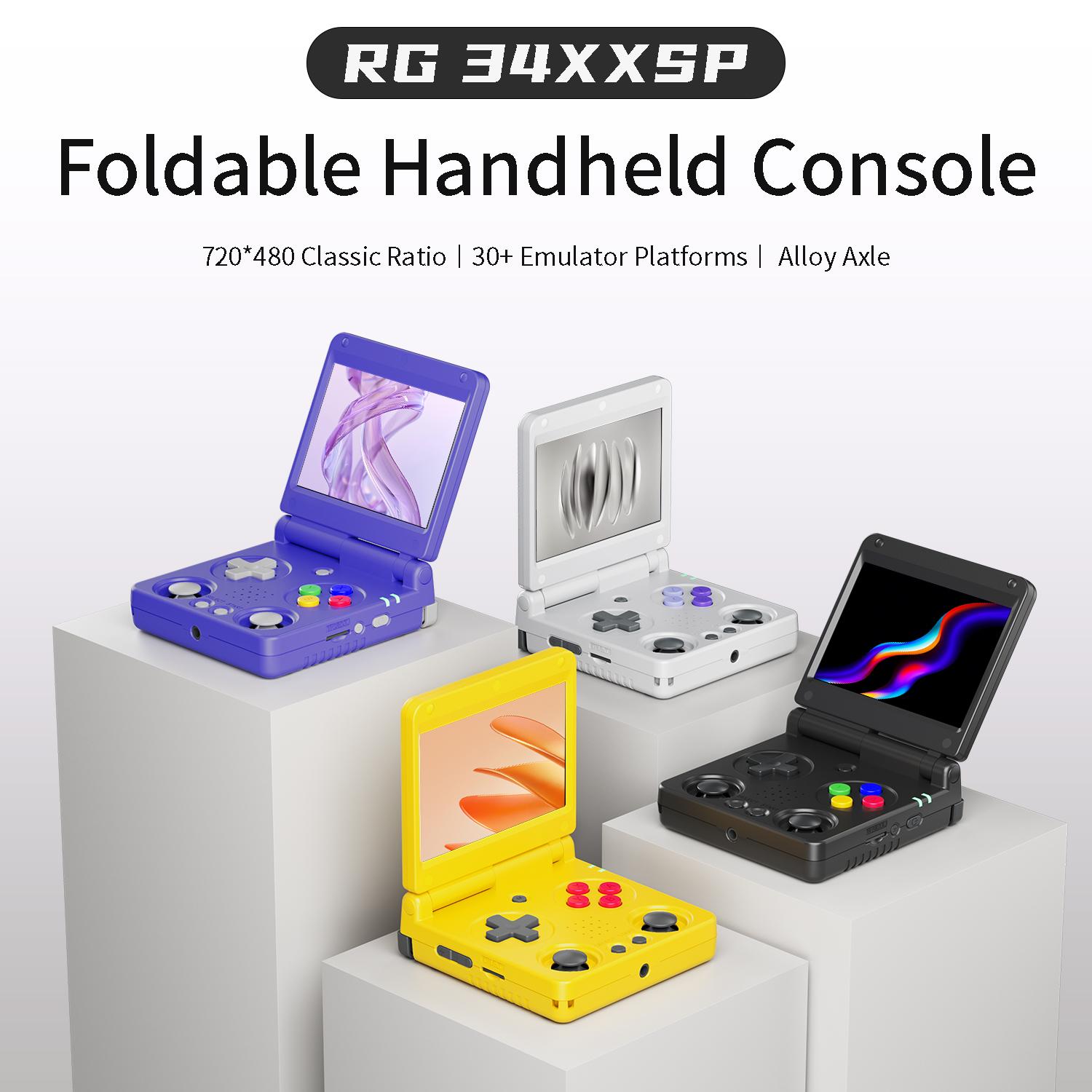 ANBERNIC RG 34XXSP Handheld Game Console 3.4-inch RG34XXSP Foldable Handheld Console Linux 64-bit System With Double Joystick Battery 3300mAH Children's Holiday Gifts Box Mini Digital Portable