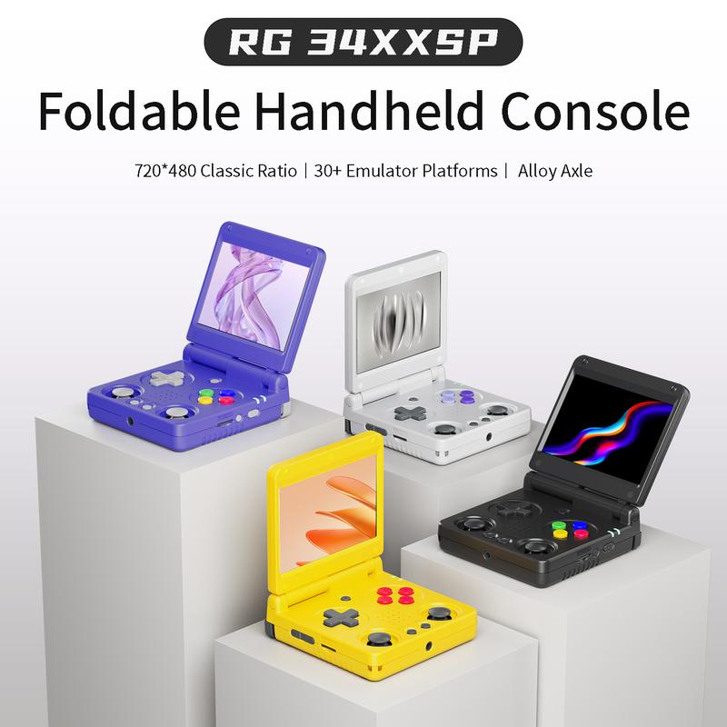 ANBERNIC RG 34XXSP Handheld Game Console 3.4-inch RG34XXSP Foldable Handheld Console Linux 64-bit System With Double Joystick Battery 3300mAH Children's Holiday Gifts Box Mini Digital Portable
