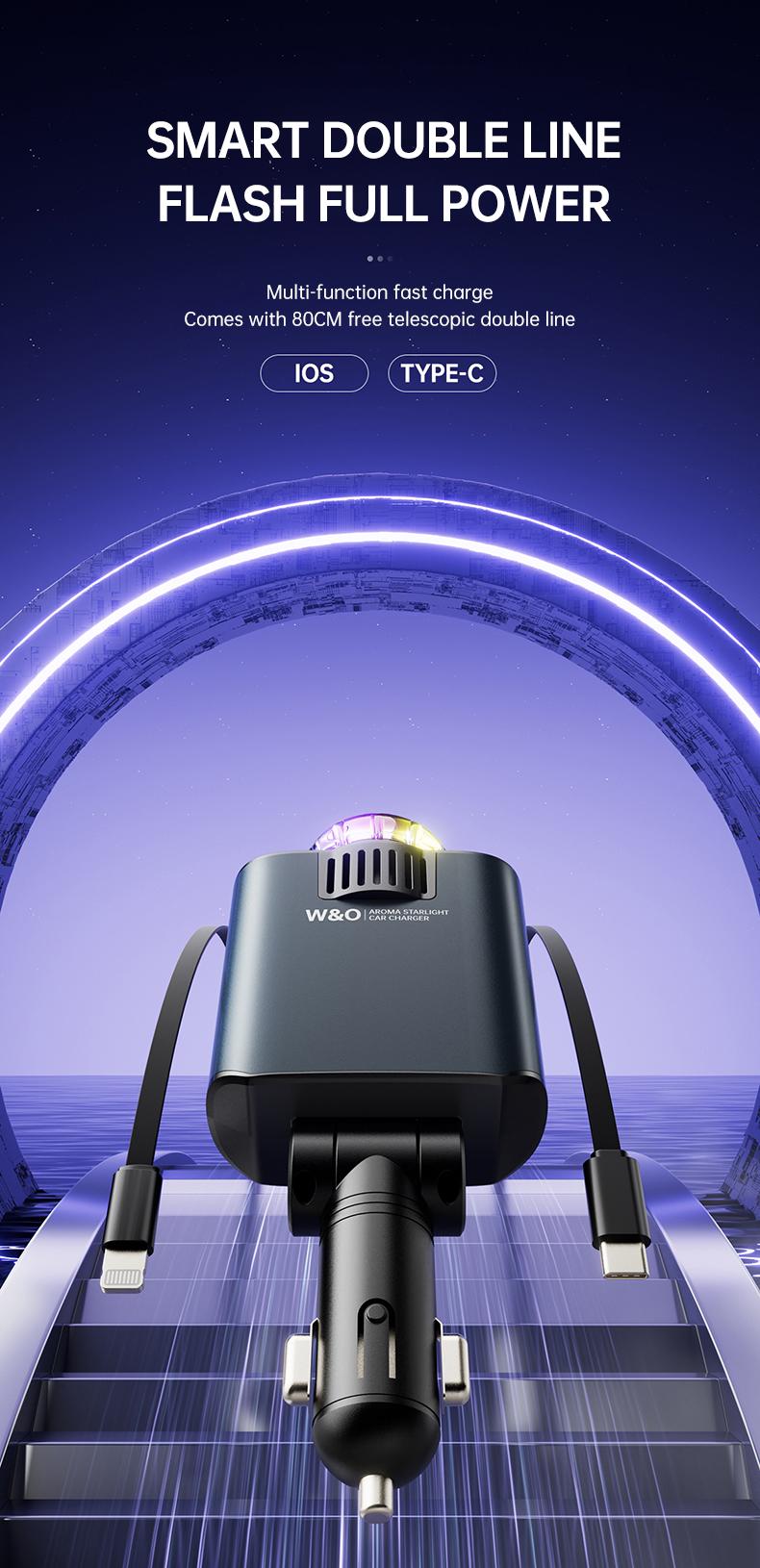 Aromatic Starlight In Car Roof Retractable Car Charger  Fast Charging Adapter 5-in-1 Smart Car Charger Car Air Freshener Starlight Car Adapter with Retractable Cables