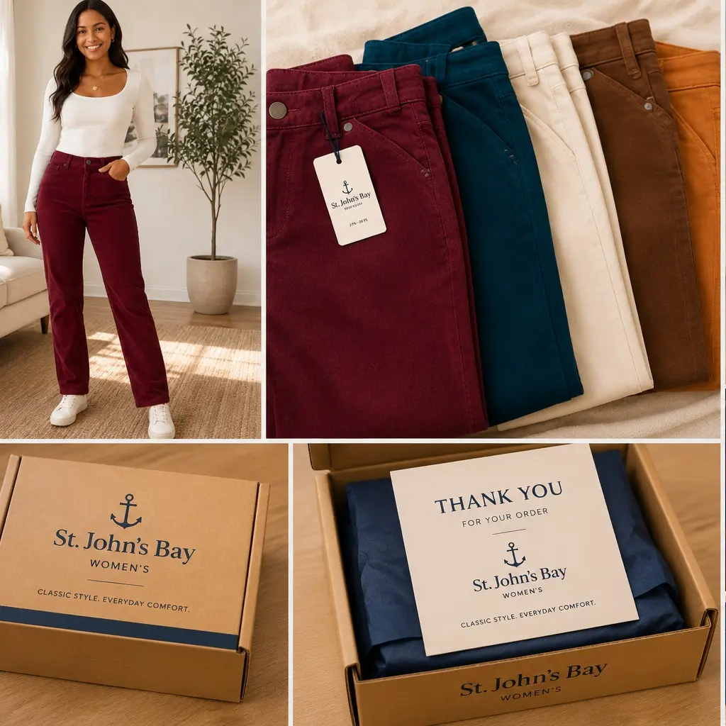 St. John’s Bay Women’s Petite Dress Pants Stretch Straight 2 PS-20PS Multi Color Casual Style Bottoms