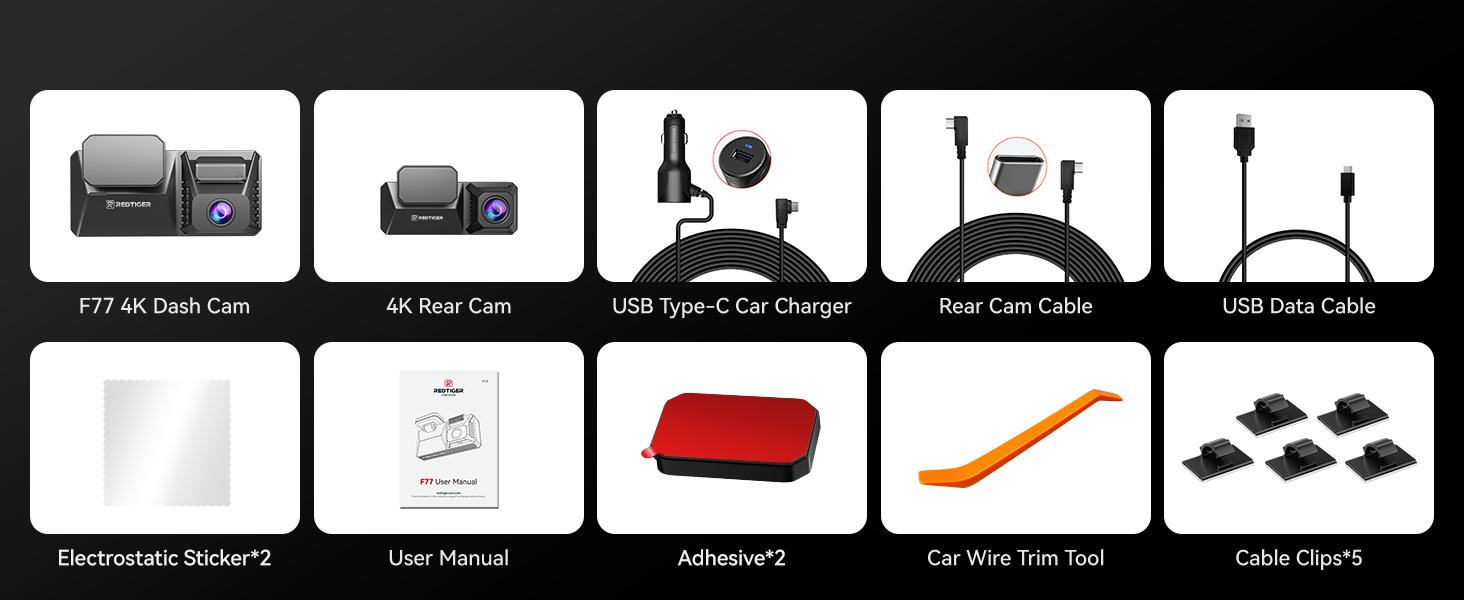 REDTIGER F77 4K+4K Dash Cam Front and Rear, Dual STARVIS 2 IMX678 HDR, Built-in 128GB eMMC, Voice Control Dash Camera for Cars with 5.8GHz WiFi, 4'' Touch Screen, GPS, Night Vision, 24H Parking Mode-Holiday Haul