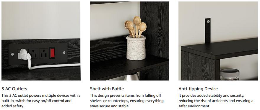 IRONCK Bakers Rack with Power Outlet, 45in Wide Coffee Bar Cabinet with Storage, 6-Tier Kitchen Storage with Doors, Microwave Stand for Kitchen, Dining Room