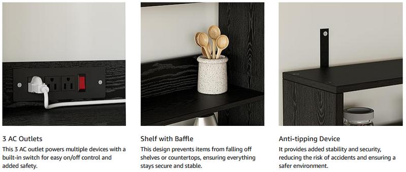 IRONCK Bakers Rack with Power Outlet, 45in Wide Coffee Bar Cabinet with Storage, 6-Tier Kitchen Storage with Doors, Microwave Stand for Kitchen, Dining Room