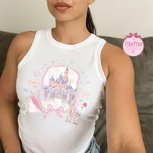 Coquette Bow Magic Kingdom Sweatshirt, Castle Valentine Baby Tee Crop Tank, Walt Shirt, Watercolor Princess Shirt