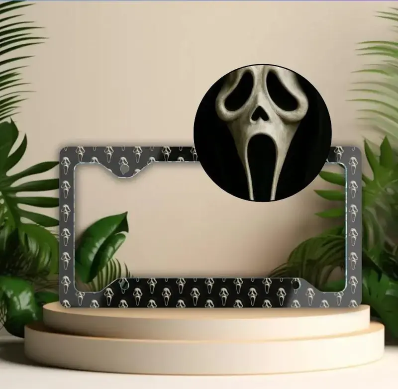 Ghostface Black Halloween License Plate Frame, Exterior Car Accessories, Tag Frame, Cute Car Decor Gift for Her/Him