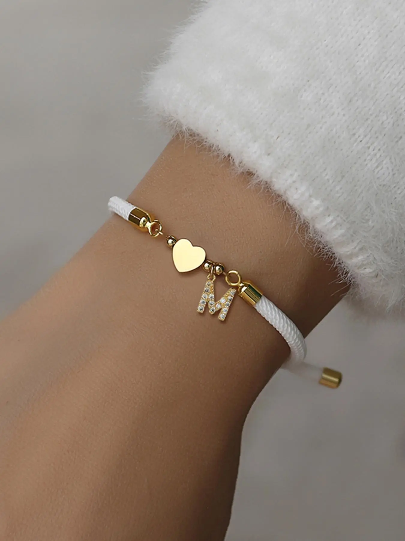 Initial Heart Charm Letter Link Bracelet, Fashion All-match Jewelry for Women, Retro Adjustable Rope Bracelet for Daily Use, Fashionable Bracelet Style