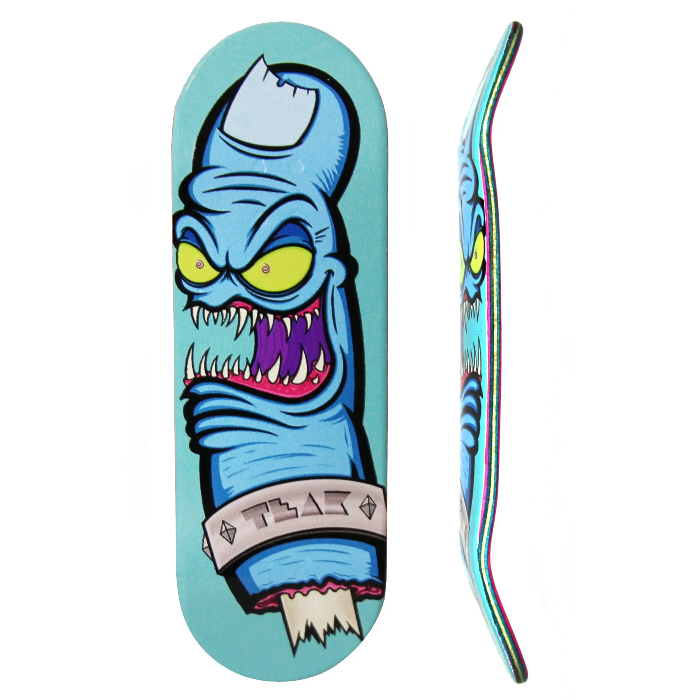 Flow Series Wooden Deck - “Gnarly Bite” Graphic by @jhefty - 32x96mm with Colorful Plies