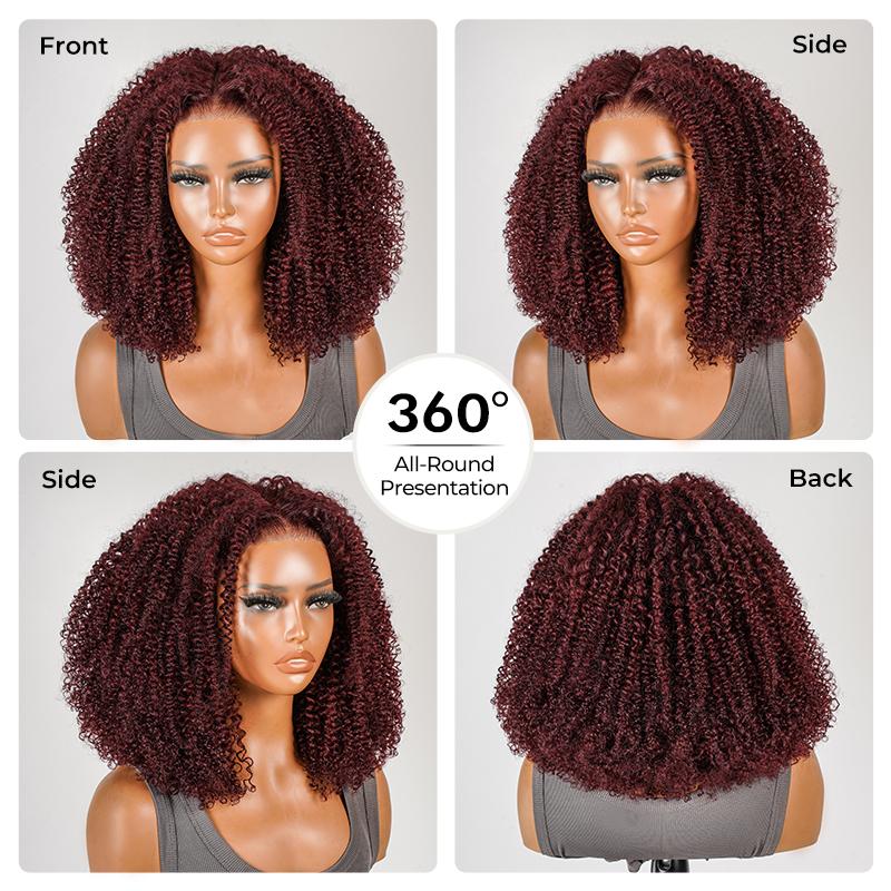 [NEW IN] West Kiss Burgundy Ready To Go Wig Glueless Afro Curly 7x5 Lace Front Wigs Human Hair Pre Cut Lace Pre Plucked Hairline