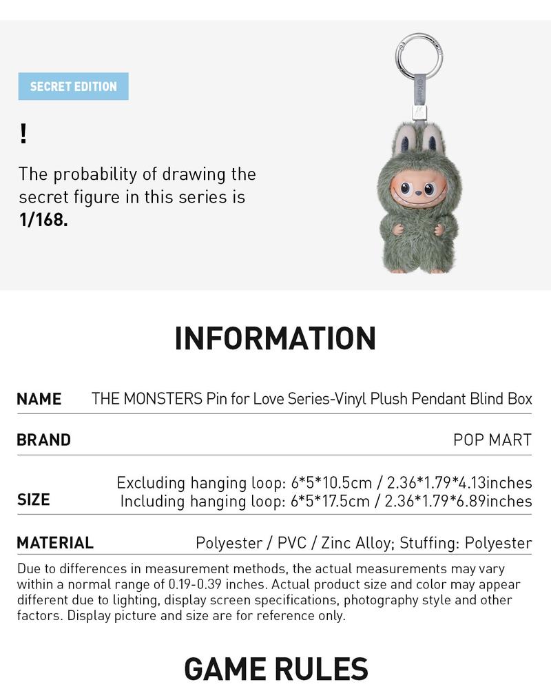 POP MART THE MONSTERS Pin for Love Series - Vinyl Plush Pendant blind box (A-M), Labubu Collectible Toys, Valentine’s Day Gifts-1.0