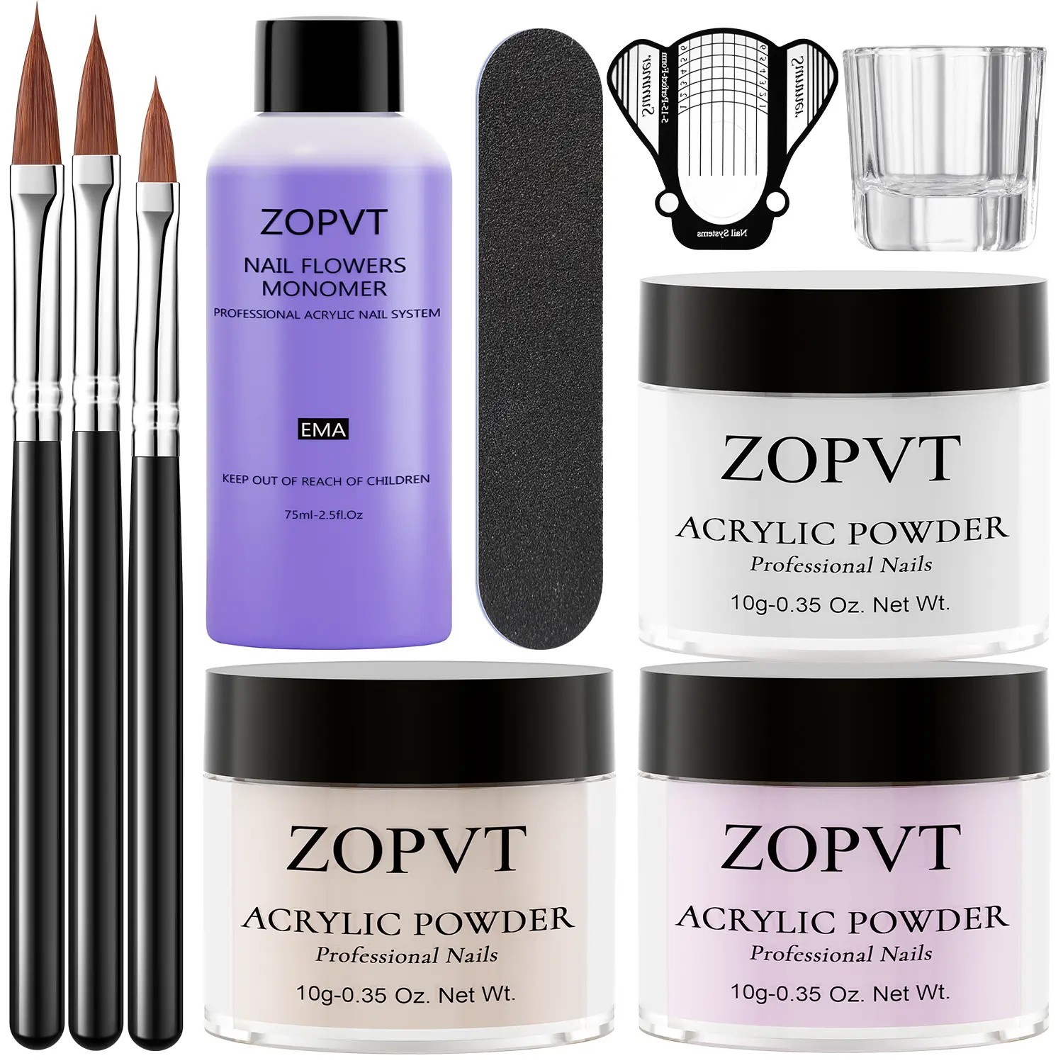 Zopvt Beginner Long-Lasting Acrylic Nail Kit, Transparent Nude Powder, Non-Yellowing Liquid, Professional Tools, No Odor, Perfect for Home DIY, Nail Art Products, Nail Kit Acrylic Set