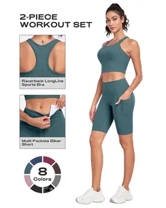 CRAZY YOGA Women's Two-Piece Set features thick, opaque fabric, a racerback longline sports bra, and shorts with side pockets and a hidden inner pocket.  Suitable for yoga, fitness, running, training, and other athletic activities