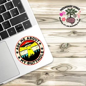 Funny UFO Sticker | Ask Me About My BHole Alien Humor Decal | Retro Sci Fi Gag Gift Vinyl