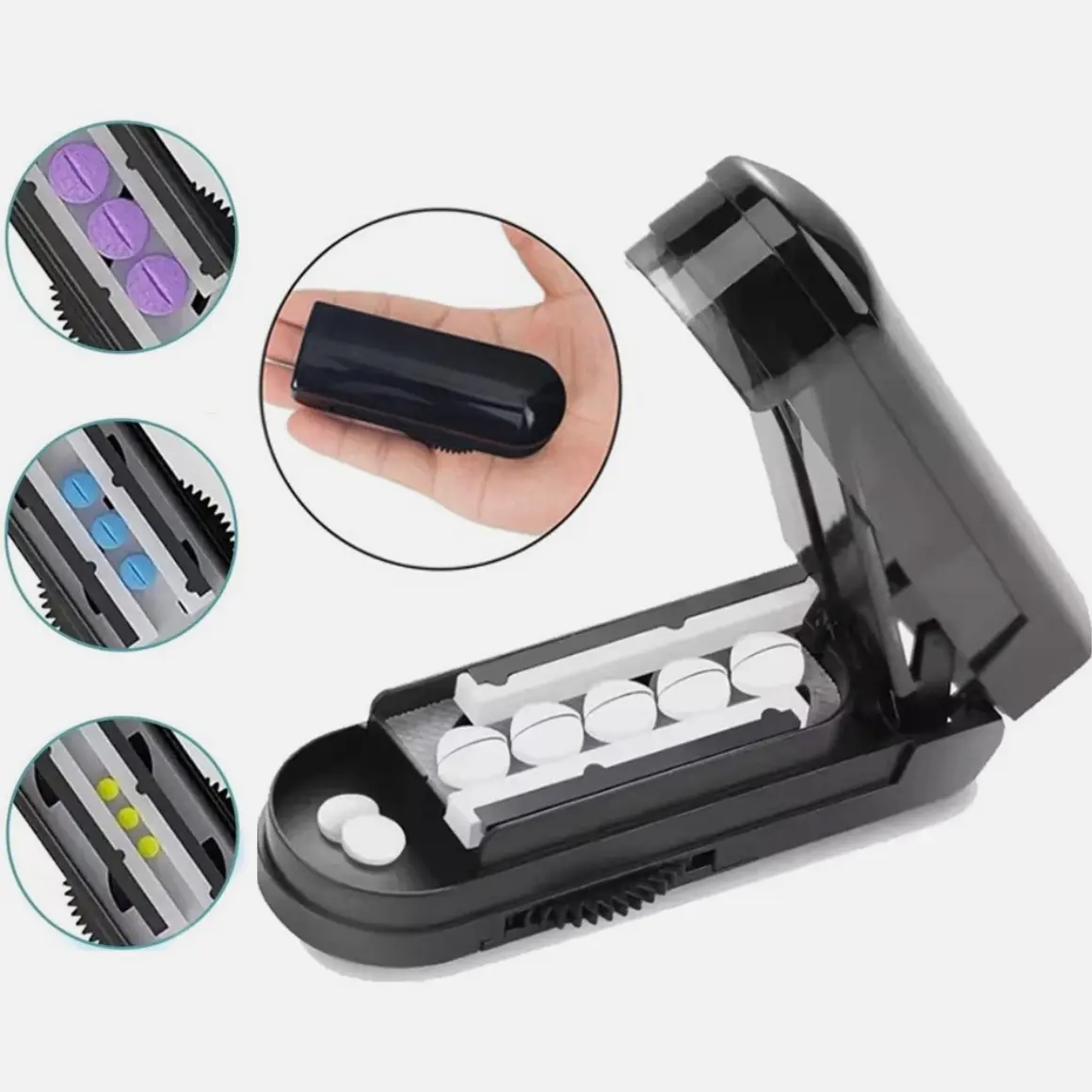 Pill Cutter Tablet Splitter Adjustable for Small & Large Pills Fast Easy Cut with Non-Slip Silicone Support & Precise Stainless Steel Blade