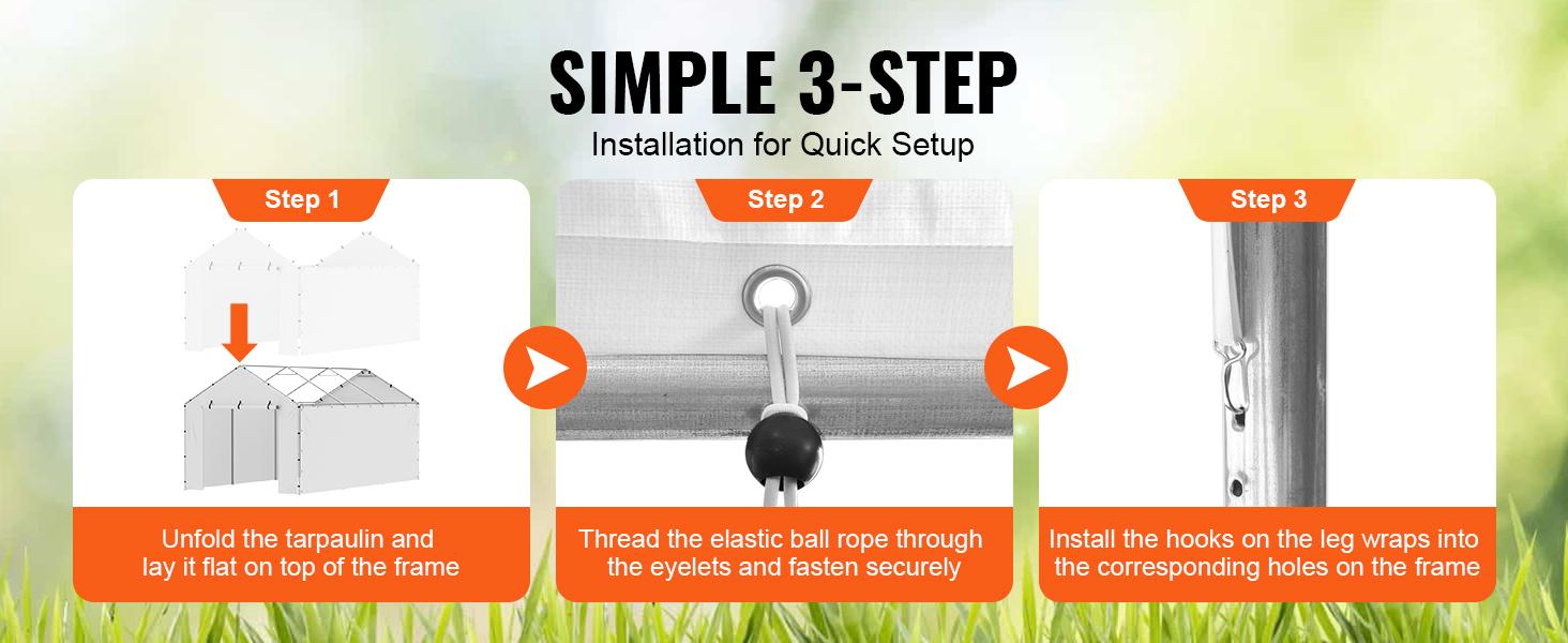 VEVOR Carport Replacement Canopy Cover Side Wall 10 x 20 ft, TikTokShopBlackFriday, Garage Tent Shelter Tarp Heavy-Duty Waterproof & UV Protected, Easy Installation with Ball Bungees,White (Top and Frame Not Included)