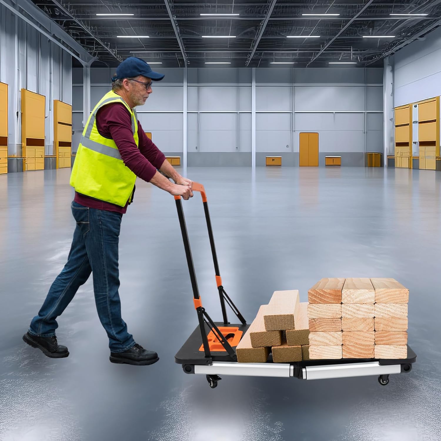 TECSPACE 7in1 Work Bench Multifunctional Portable Foldable Workbench Painted Work Table as Workbench, Scaffold,Platform,Sawhorse,Car Creeper and Hand Truck with 4 Wheels